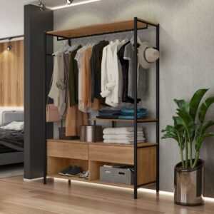 Guarda-Roupa Closet Industrial para Casal de Ferro 2 Gavetas 5