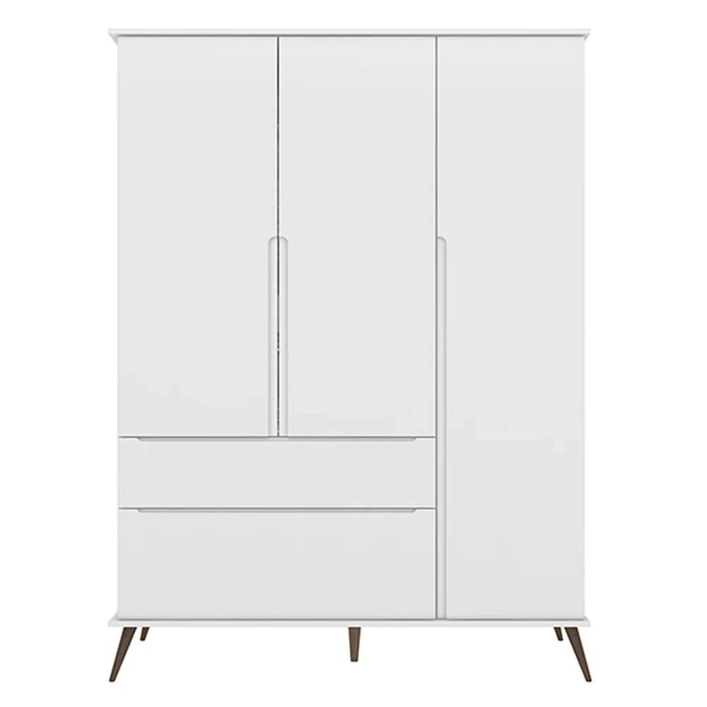 Guarda Roupa Infantil 100% Mdf 3 Portas Pés Retrô Mel Branco Mpozenato