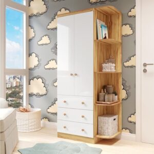 Guarda-Roupa Infantil 2 Portas 3 Gavetas e Prateleira Externa 100%