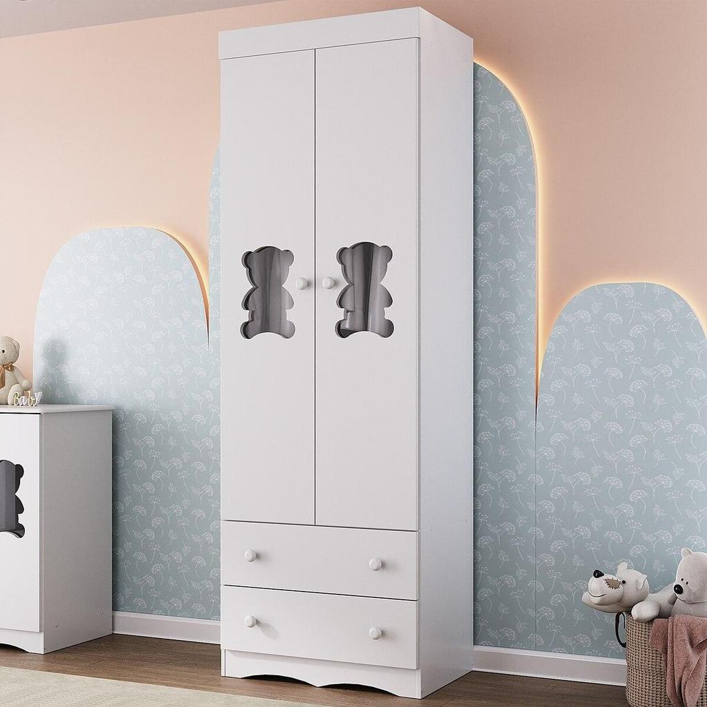 Guarda-roupa Infantil 62cm 2 Portas com Vidro e 2 Gavetas Doçura