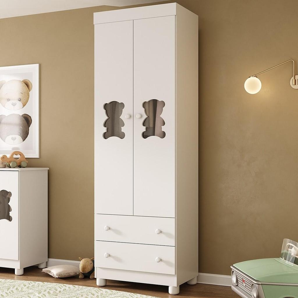 Guarda-roupa Infantil 62cm 2 Portas com Vidro e 2 Gavetas Fofura