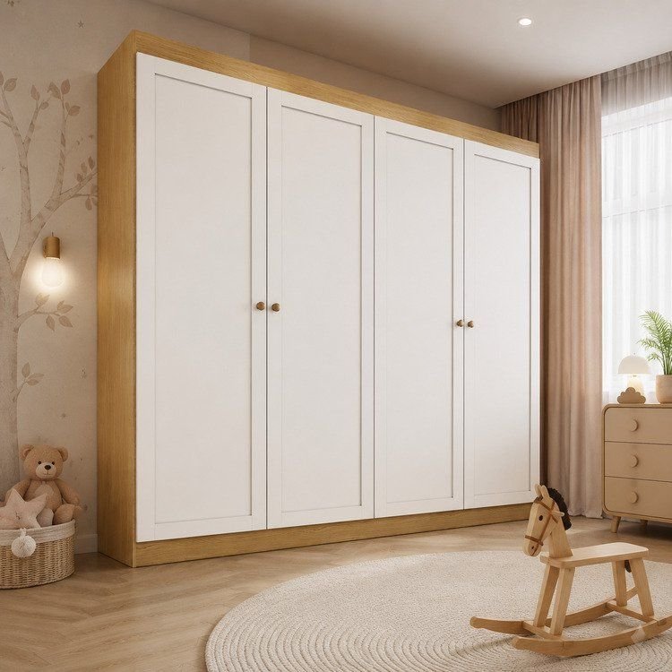 Guarda-Roupa Infantil Americano 4 Portas Provençal em Mdf e 2 Gavetas
