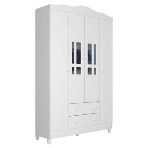 Guarda Roupa Infantil Ariel 4 Portas Branco Brilho Carolina Móveis