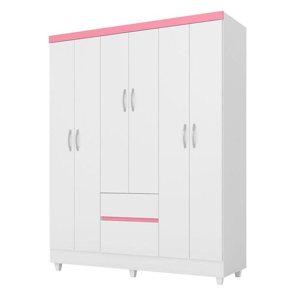 Guarda Roupa Infantil Flash 2 Branco Rosa Flex Demóbile