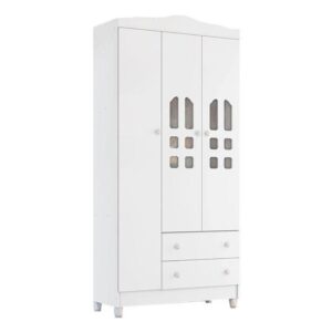Guarda Roupa Infantil New Selena 3 Portas Branco Brilho Carolina
