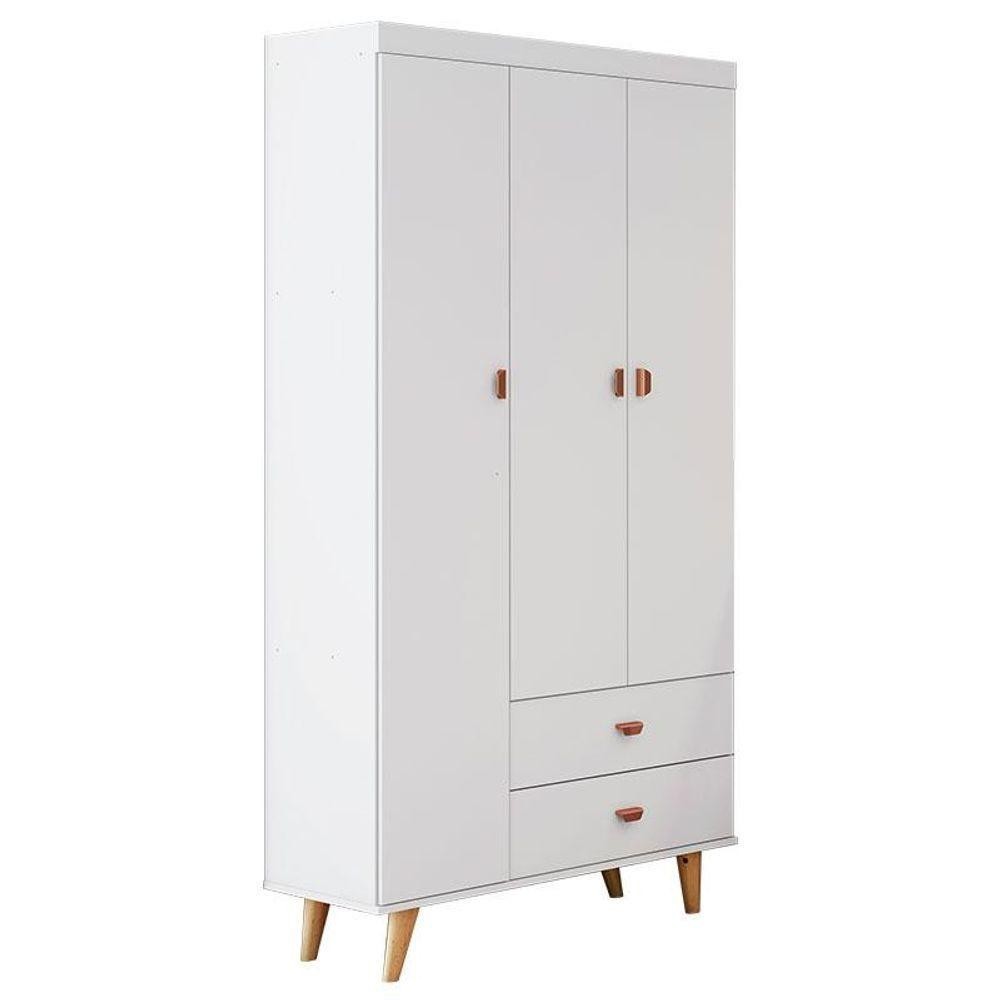 Guarda Roupa Infantil Retrô Duda 3 Portas Branco Acetinado Bétula
