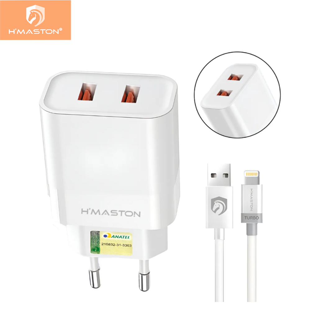 H'maston LR24 Carregador 50W 2 Portas Usb 5.1a Rápido Com Cabo 1