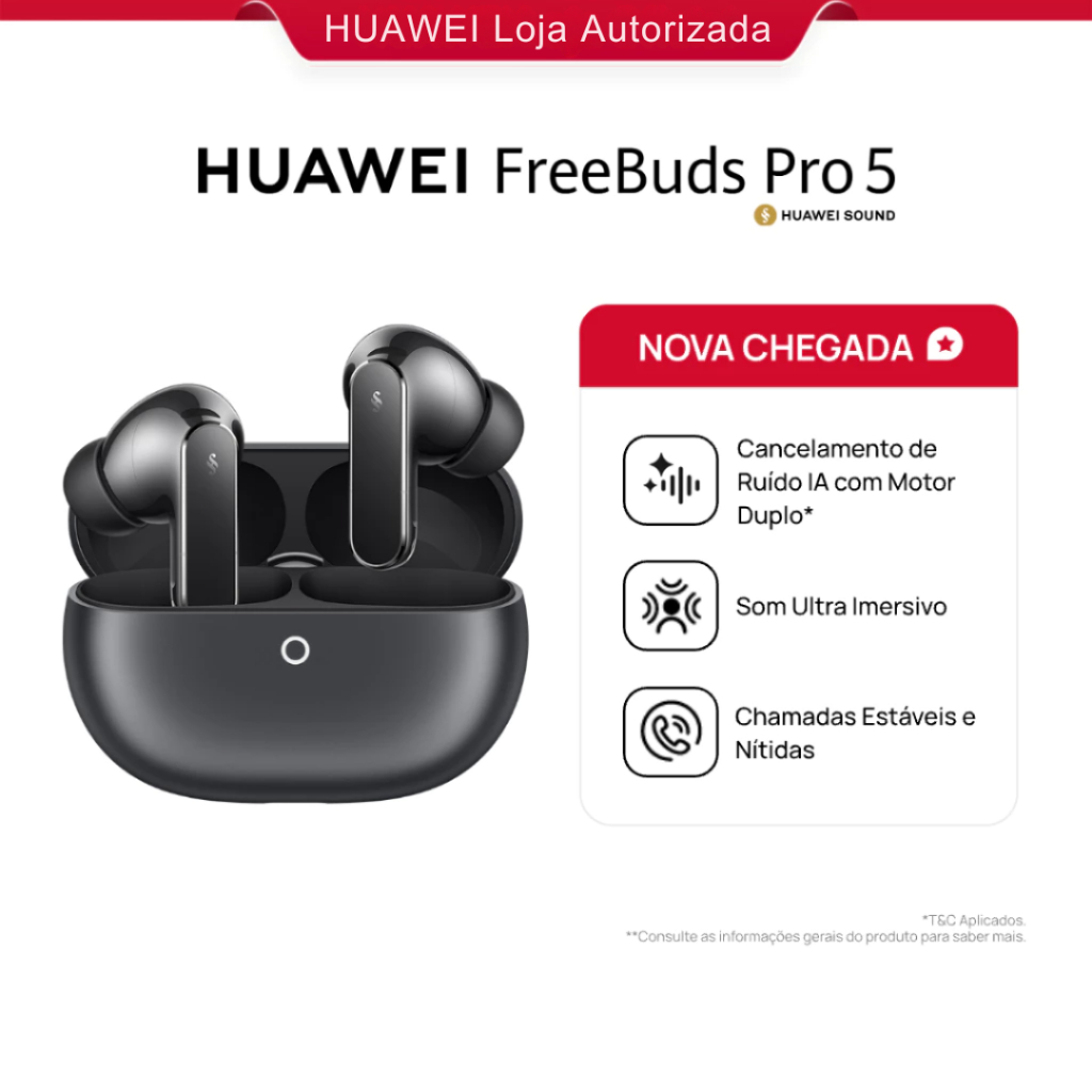 Huawei FreeBuds Pro 5 Fone de Ouvido Bluetooth Sem Fio Som Ultra