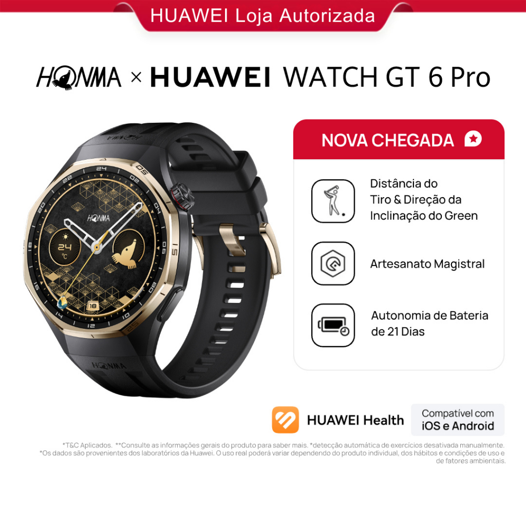 Huawei Watch GT 6 Pro Honma Smartwatch Projetado com a Honma Até 21