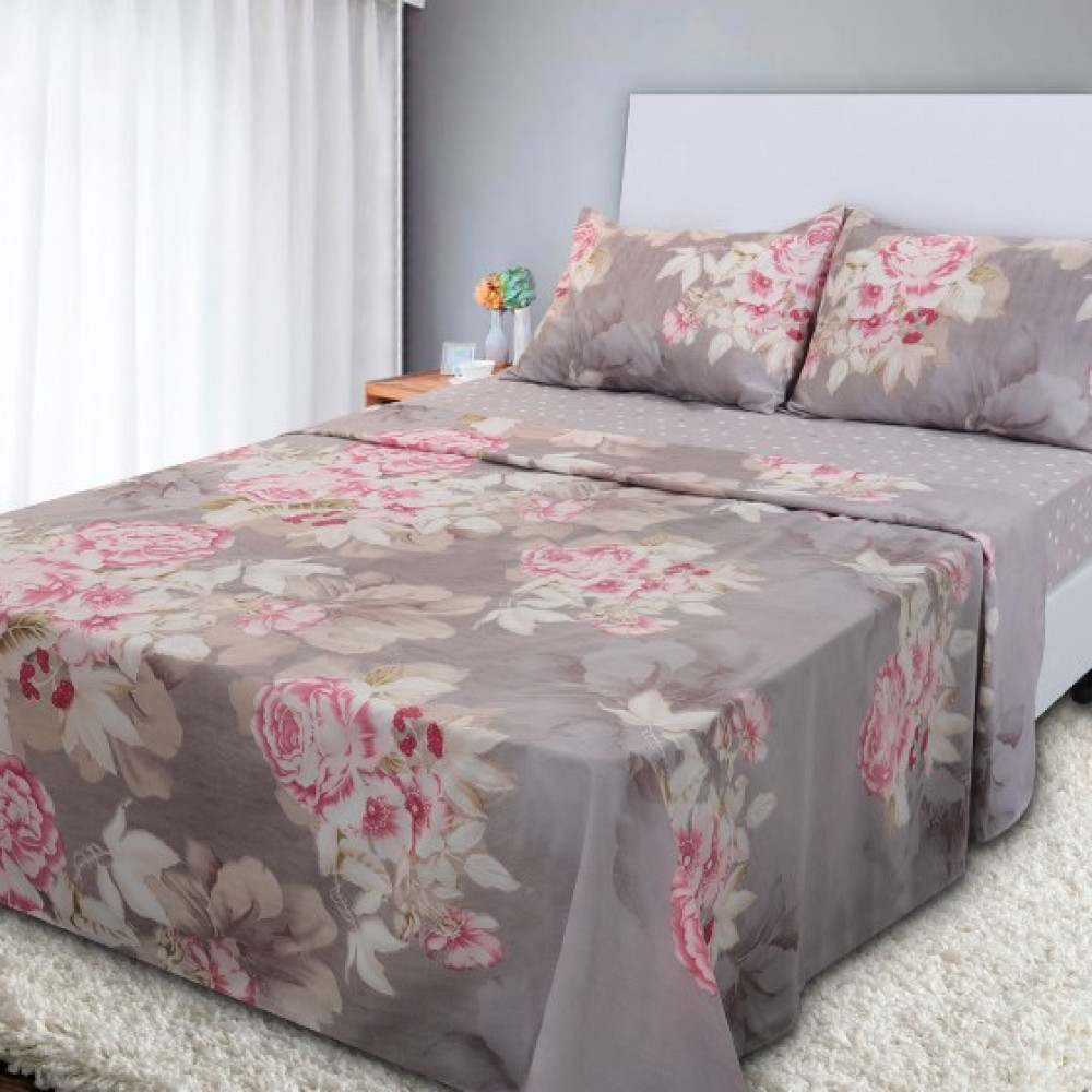 Jogo de Cama Lençol 4 Peças Queen Com Elástico Estampado 158x198x30cm