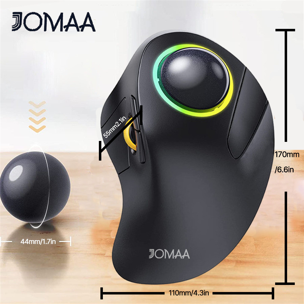 Jomaa Vertical Trackball Mouse RGB Retroiluminado Bluetooth USB Sem