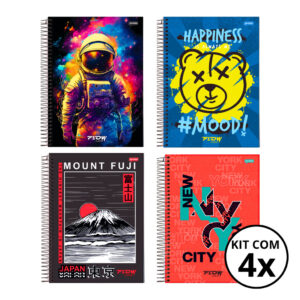 Kit 04 Cadernos Universitário 10 Mat 160 Fls Flow