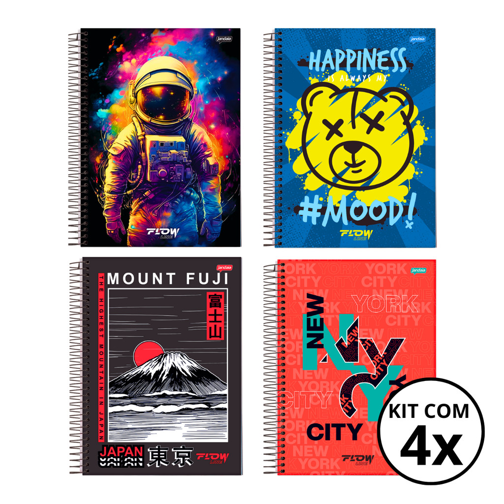 Kit 04 Cadernos Universitário 10 Mat 160 Fls Flow