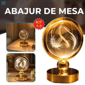 Kit 1 2 3 Luminária Abajur de Mesa Orbe Dourada com base Carregador