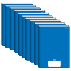Kit 10 Cadernos Brochura Universitário Capa Dura 48 Folhas Stiff Azul