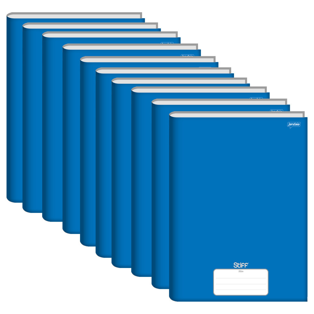 Kit 10 Cadernos Brochura Universitário Capa Dura 48 Folhas Stiff Azul