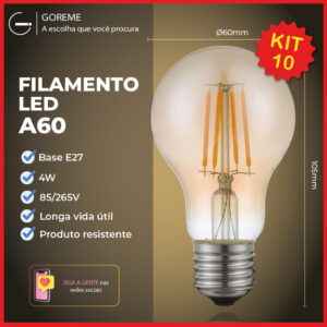 Kit 10 Lâmpada Filamento de LED Bulbo 4W Âmbar Bivolt Luminária