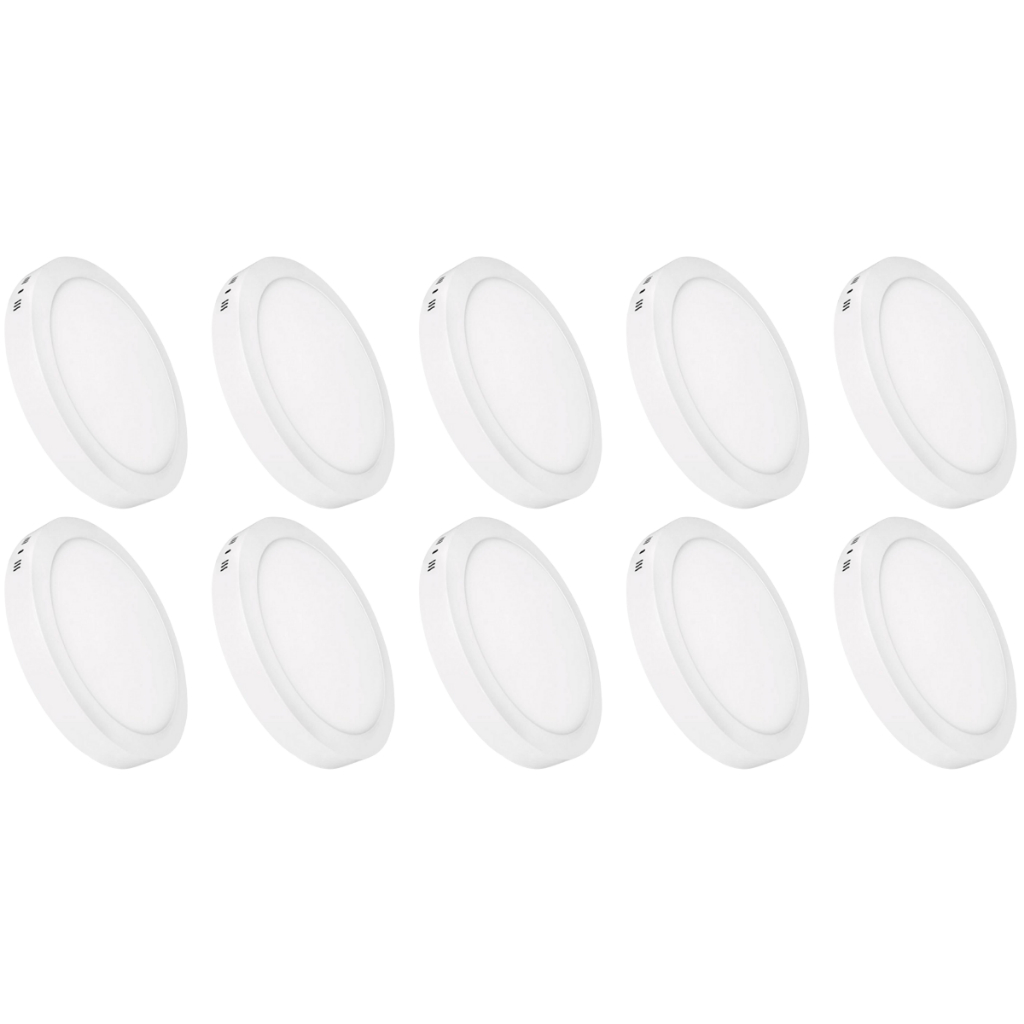 Kit 10 Luminária Painel Plafon Led Sobrepor Redondo 12w Bivolt