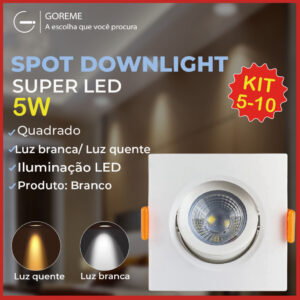 Kit 10 Luminária Spot Led Quadrado Direcionável 5W Embutir Gesso Teto