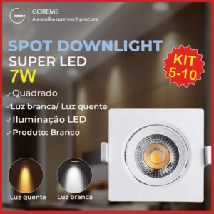 Kit 10 Luminária Spot Led Quadrado Direcionável 7W Embutir Gesso Teto