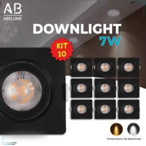 Kit 10 Luminária Spot Led Quadrado Direcionável 7W Embutir Gesso Teto