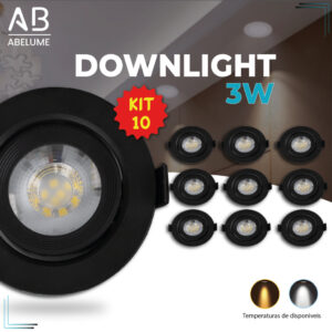 Kit 10 Luminária Spot Led Redondo Direcionável 3W Embutir Gesso Teto