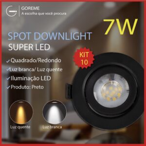 Kit 10 Luminária Spot Led Redondo Direcionável 7W Embutir Gesso Teto