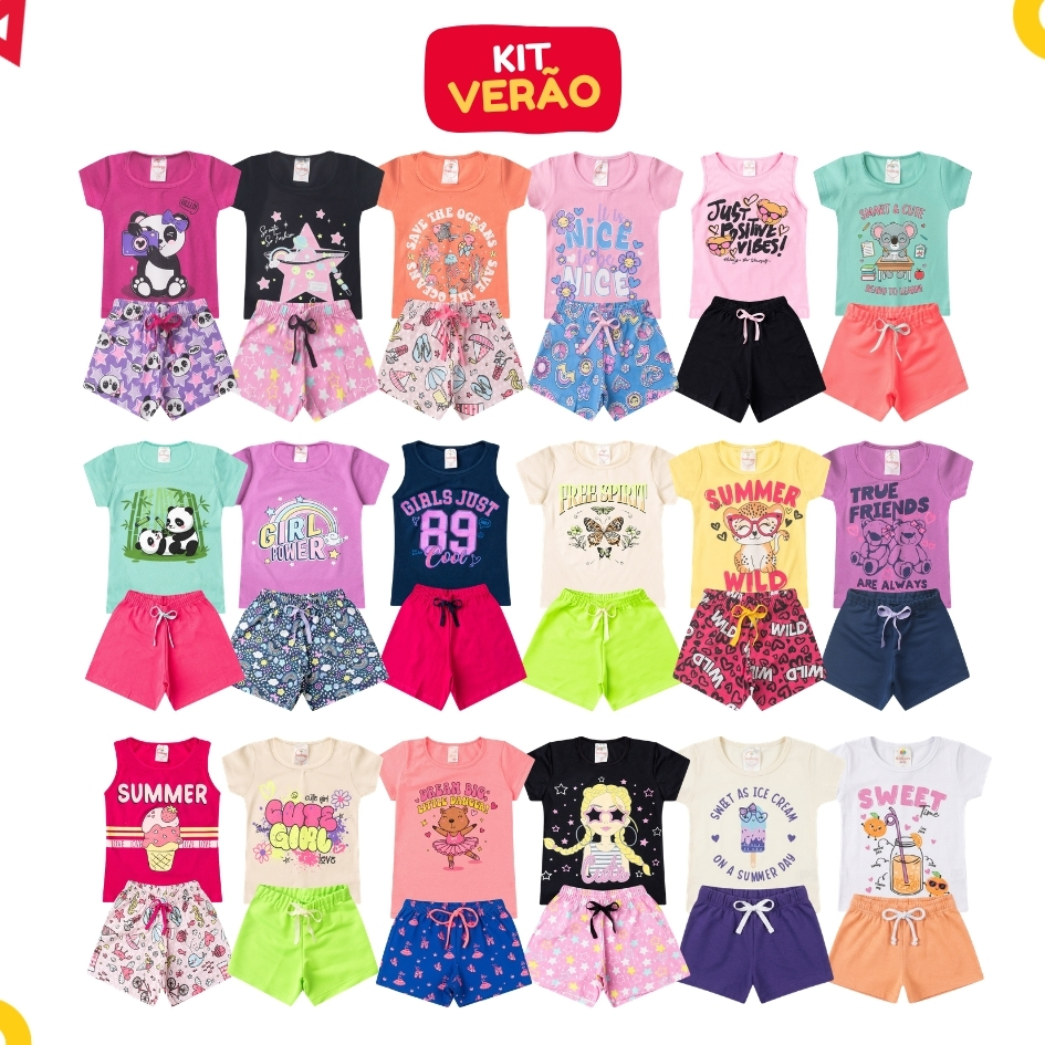 Kit 12 Peças Roupa Infantil Menina Verão Conjunto Feminino 6 Blusas 6