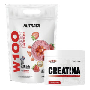 Kit 1x Creatina Monohidratada Pura Samurai 300g 1x Whey 900g Refil