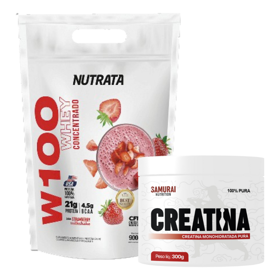 Kit 1x Creatina Monohidratada Pura Samurai 300g 1x Whey 900g Refil