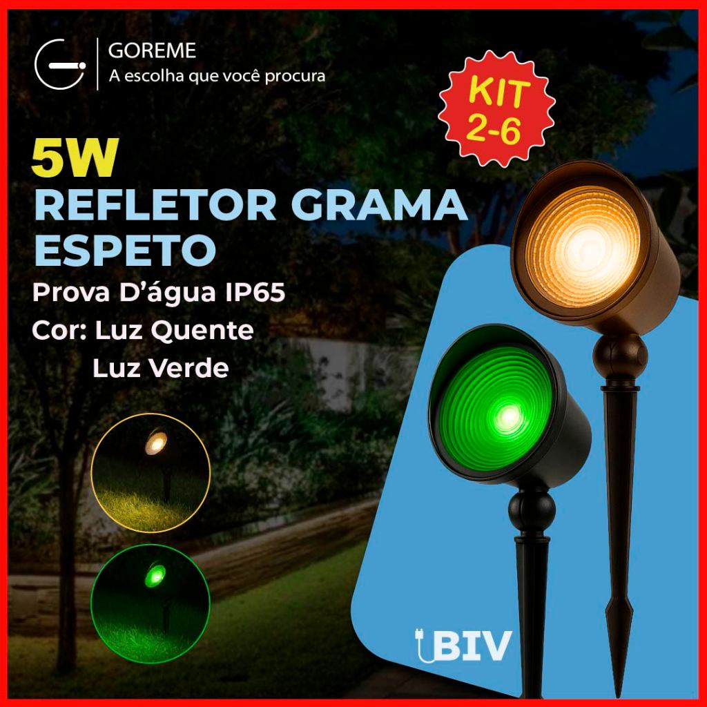 Kit 2-6 Luminária Espeto Jardim 5W Led Refletor Grama A Prova Dágua