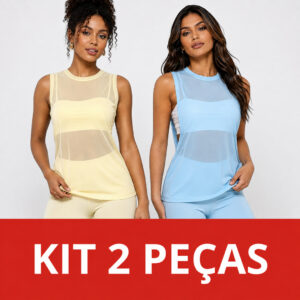 Kit 2 Blusas Regata Feminina Tule Moda Fitness Academia Colete Treino