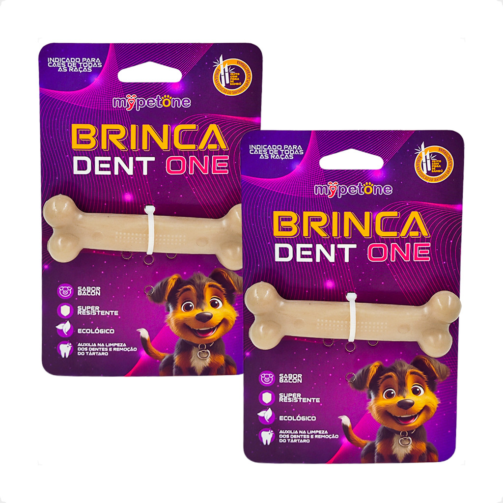 Kit 2 Brinquedo Osso Bamboo Brinca Dent One Sabor Bacon I Pequeno