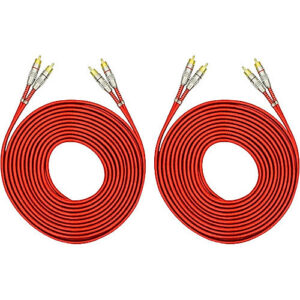 Kit 2 Cabo Rca Blindado Vermelho 5M Para Som Automotivo
