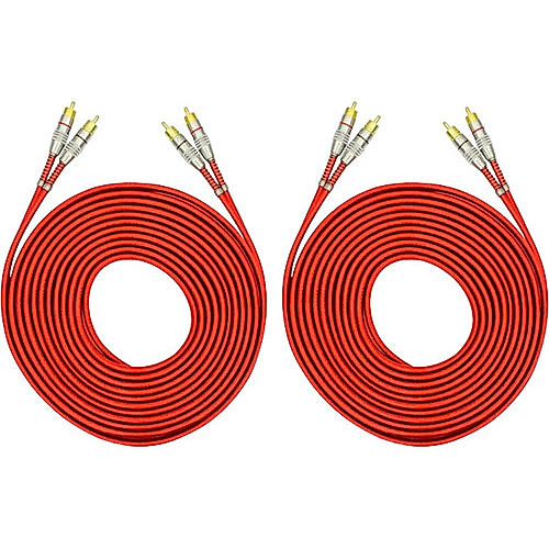 Kit 2 Cabo Rca Blindado Vermelho 5M Para Som Automotivo
