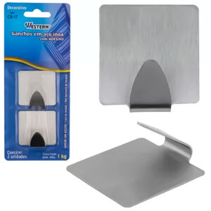Kit 2 Ganchos Porta Toalha Em Aço Inox Com Adesivo Dupla Face Parede