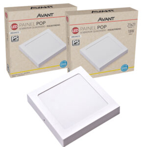 Kit 2 Luminária Painel Plafon 18W Sobrepor Quadrado Luz Branco Quente