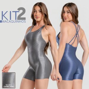 Kit 2 Macaquinhos Esportivo Feminino Trilobal Canelado com Brilho