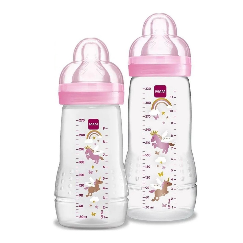Kit 2 Mamadeiras Easy Active 270 330ml 2m+ Rosa Mam