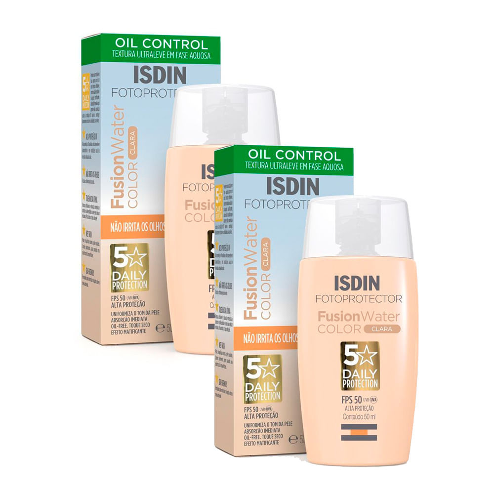 Kit 2 Protetor Solar Facial Isdin Fusion Water 5 Stars Color Fps 50
