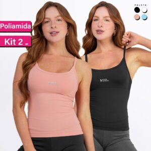 Kit 2 Regata Camiseta Alcinha Fitness Feminino Liso Poliamida Tank