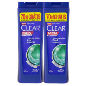 Kit 2 Shampoo Clear Men Limpeza Diária 2 em 1 Leve 400ml Pague 330ml