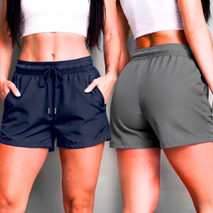 Kit 2 Shorts Tactel Elastano Slim Feminino Academia Secagem Rápida