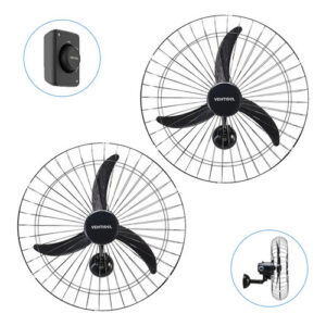 Kit 2 Ventiladores Parede 60cm Com 3 Pás Potente P Igreja Academia