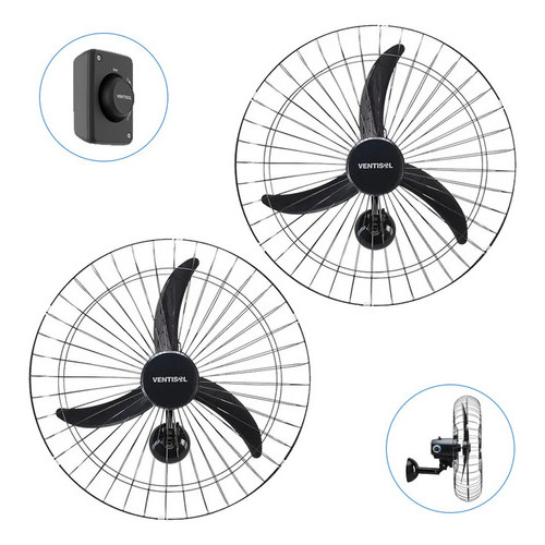 Kit 2 Ventiladores Parede 60cm Com 3 Pás Potente P Igreja Academia