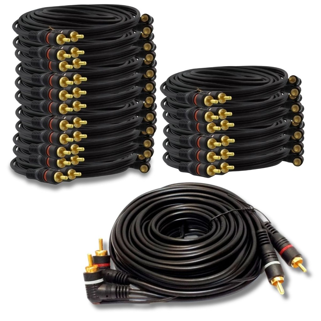 Kit 20 Cabos Rca 5 Metros Som Automotivo Modulo Amplificador