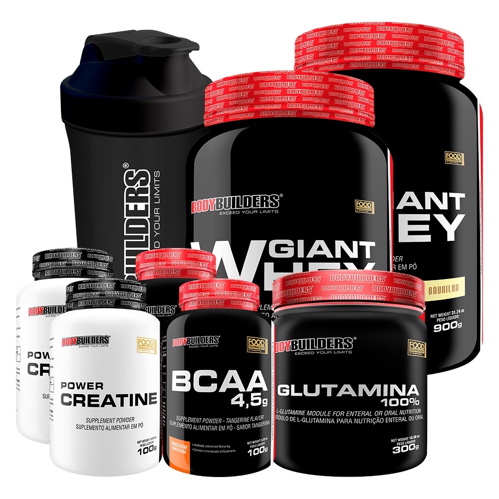 Kit 2x Giant Whey 900g 2x Bcaa 4.5 100g 2x Creatina 100g Glutamina