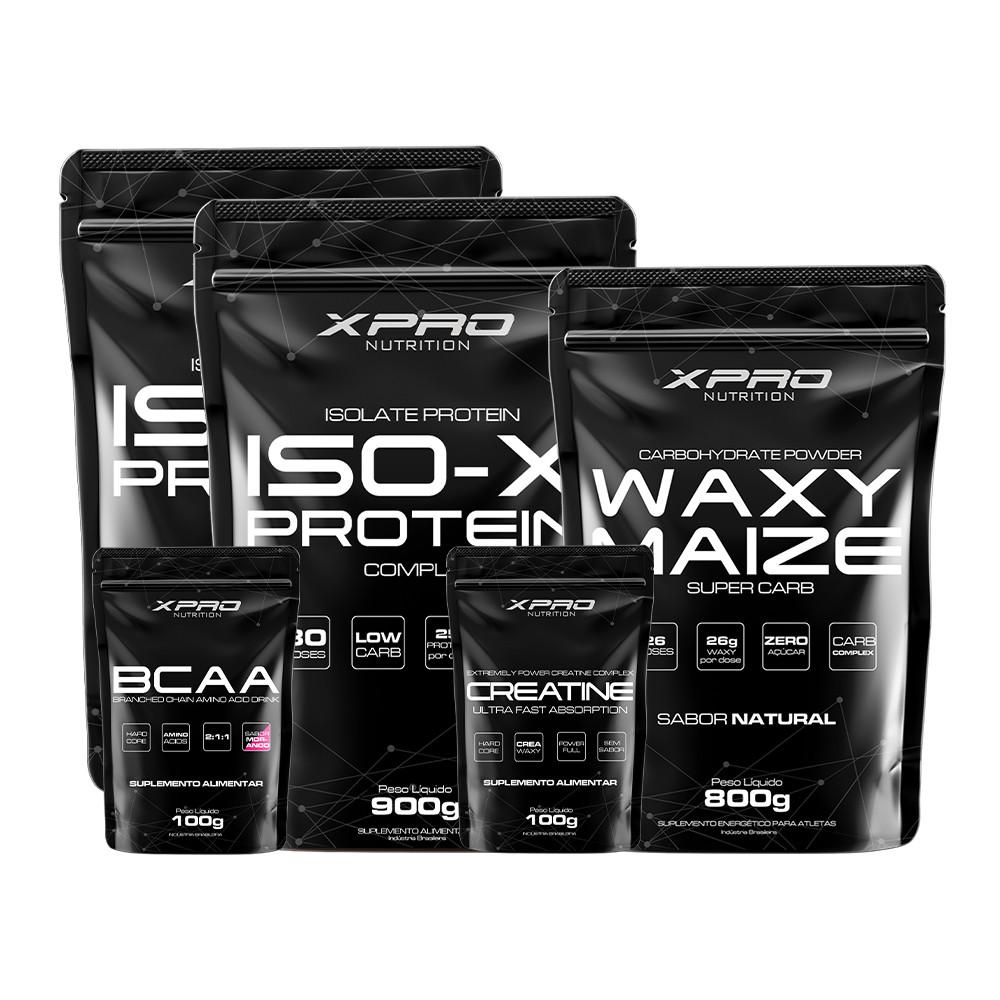 Kit 2x Whey Protein Iso X Complex 900g Bcaa 100g Creatina 100G +Waxy