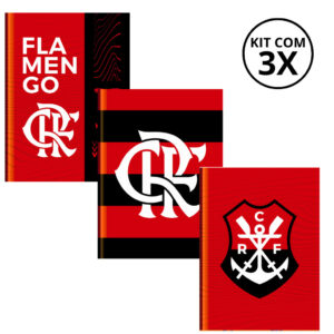 Kit 3 Cadernos Brochura Universitário 80 Folhas Flamengo