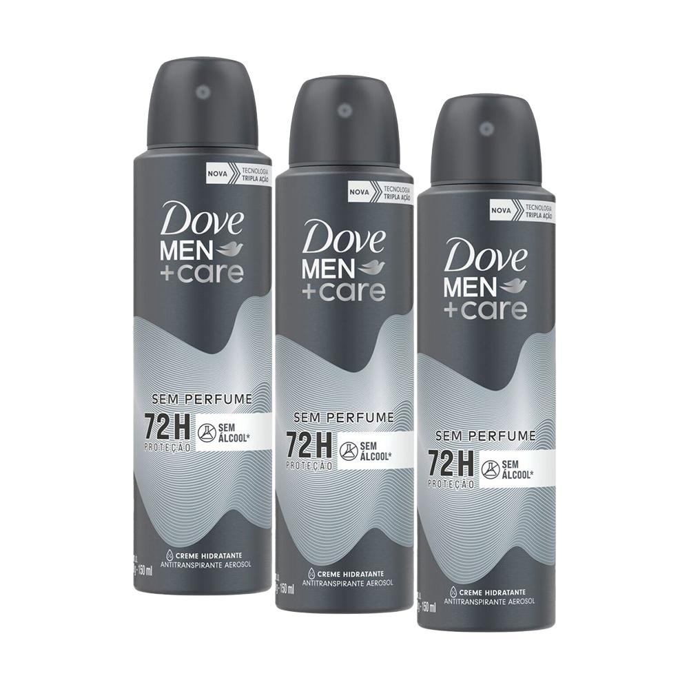 Kit 3 Desodorantes Aerosol Dove Men+Care Sem Perfume 150ml